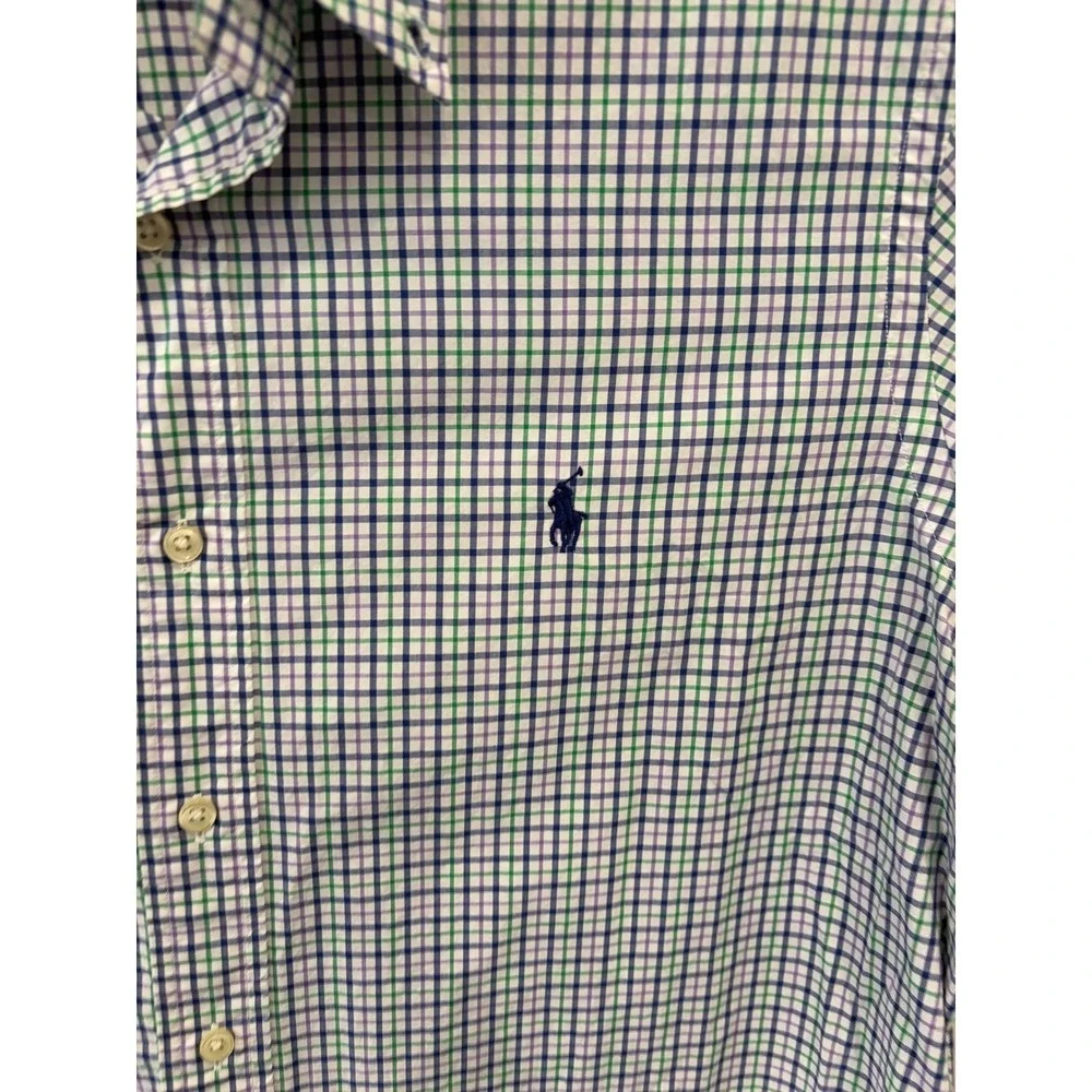 Ralph Lauren Mens Purple Green Tattersall Check Button Down Shirt Large L Cotton